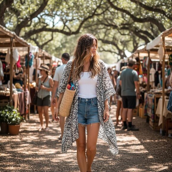 Sonoma Black White Knit Poncho Open Front Layering Wrap 1 Size Cozy Boho Casual - Picture 11 of 11